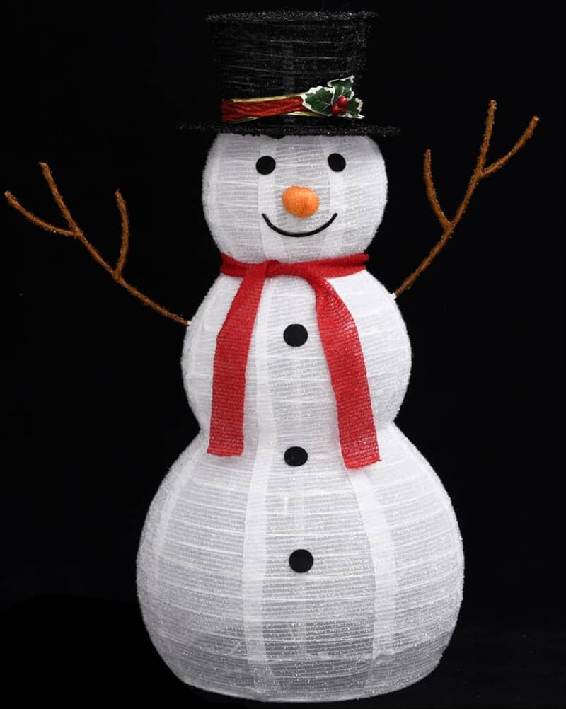 Ein leuchtender Schneemann mit Hut und Schal.