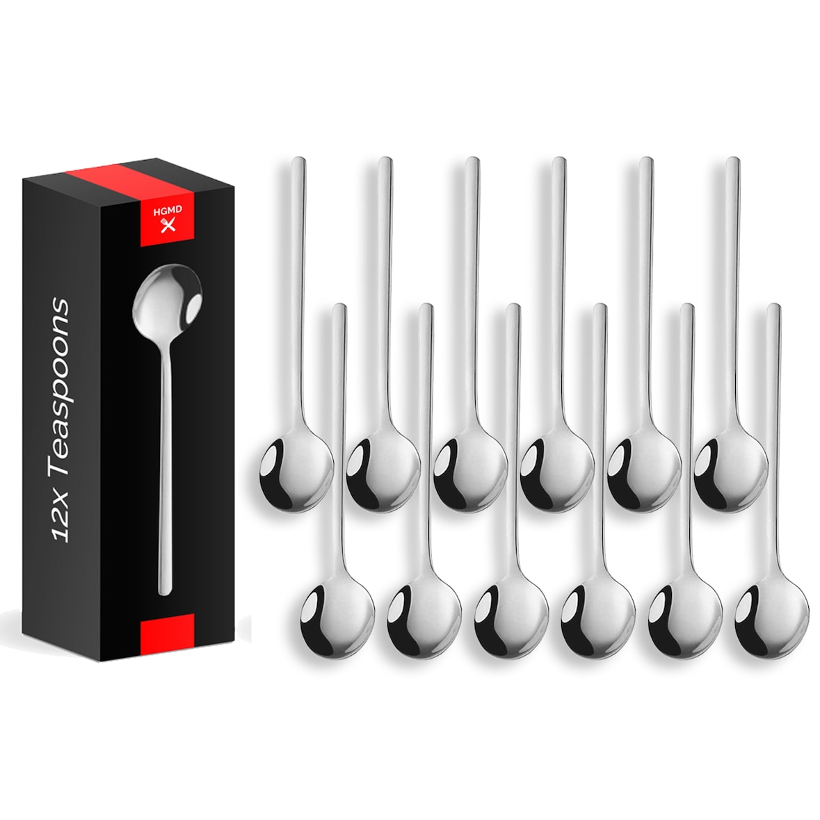 HGMD Teelöffel - 12 Stück - 13cm - Teelöffel - Kaffeelöffel - Rostfreier Stahl