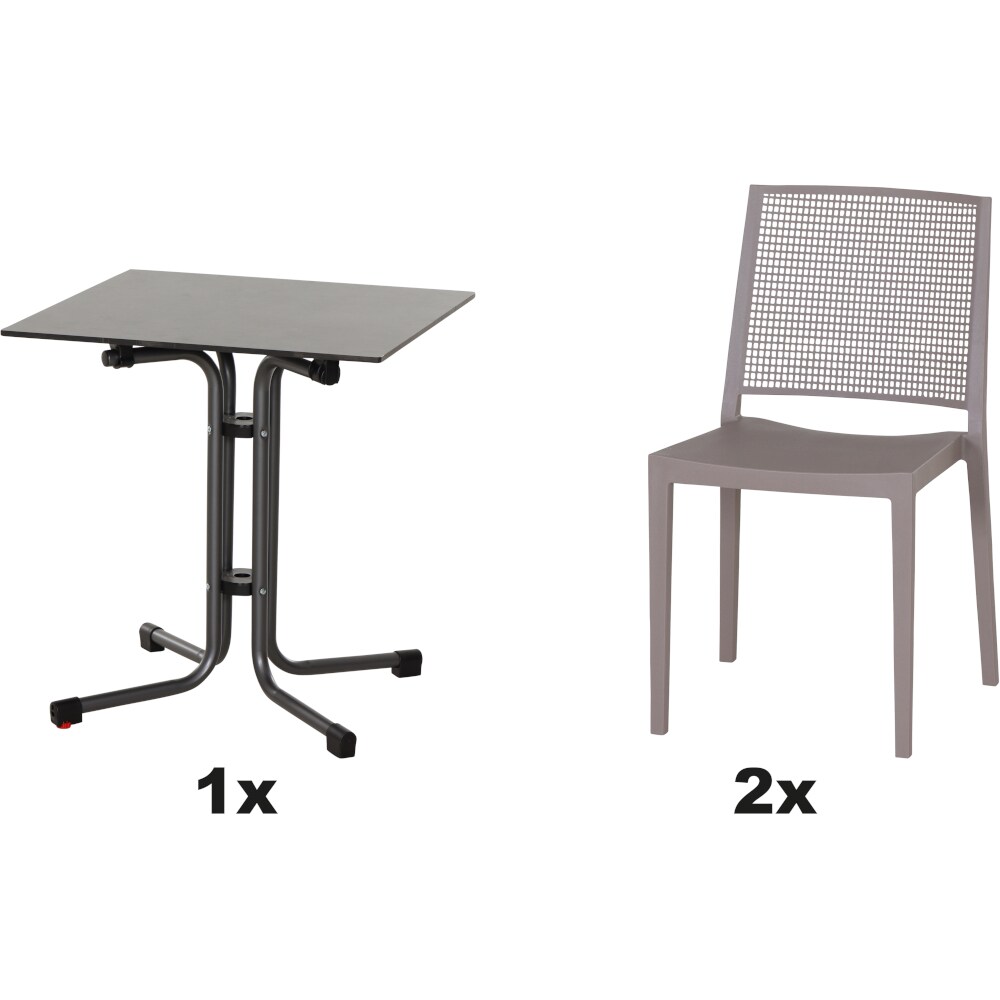SIENA GARDEN Urban Lights Set 3teilig Square Stuhl gastrotauglich taupe mit Tisch Sola 65x65
