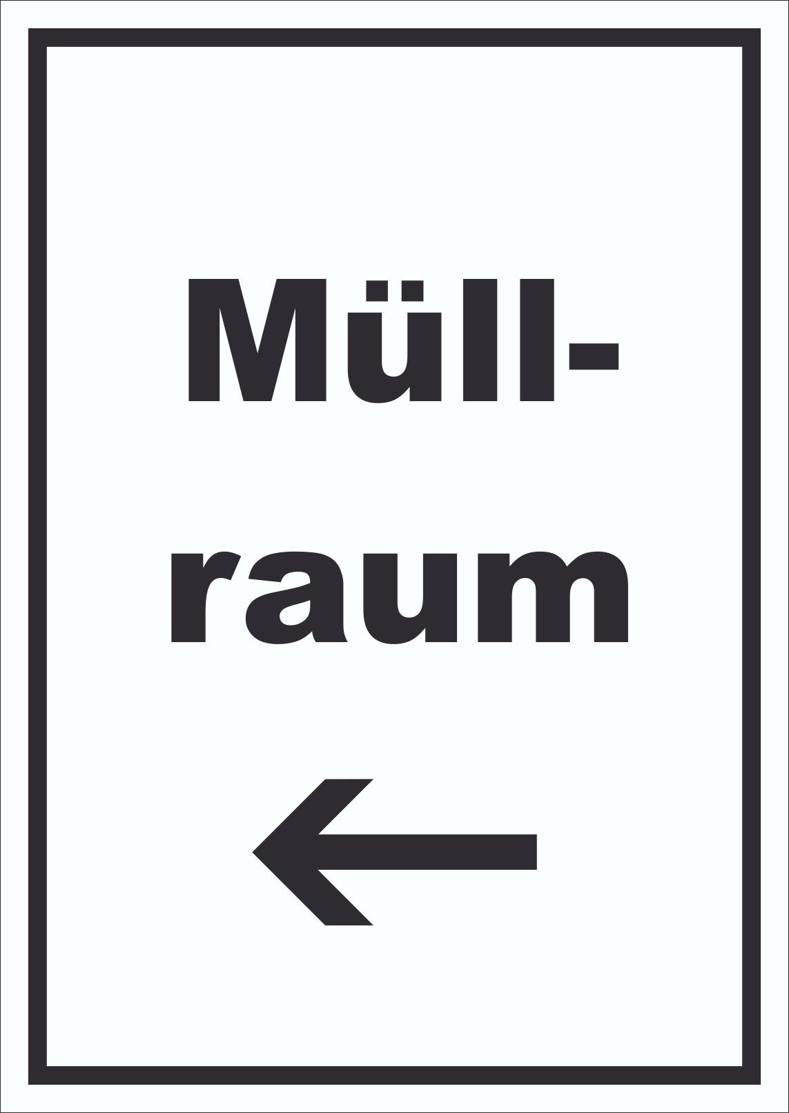 Müllraum Schild mit Text Richtungspfeil links Abfall Mülltrennung hochkant A6 (105x148mm)