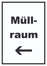 thumbnail of Müllraum Schild mit Text Richtungspfeil links Abfall Mülltrennung hochkant A6 (105x148mm)