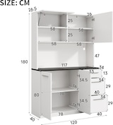 thumbnail of Merax LED buffetkast 120x40x180 cm, hoge keukenkast met werkblad, stopcontact en USB, opbergruimte, koffiestation, wit