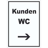 thumbnail of Kunden WC Aufkleber mit Text und Richtungspfeil rechts Toilette hochkant A2 (420x594mm)