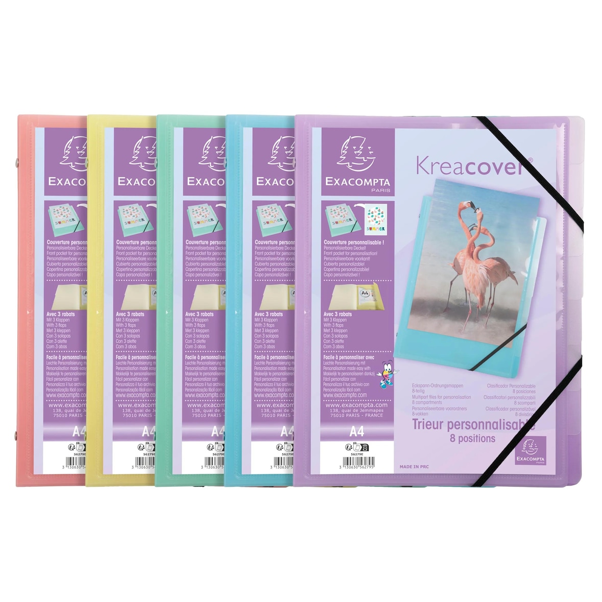 Exacompta 56279E 10x Ordnungsmappe A4, PP, 3 Klappen, 8 Fächer, Kreacover Pastell - Farben sortiert