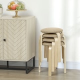 thumbnail of HOMCOM juego de 4 taburetes apilables taburetes redondos de madera con asiento acolchado para cocina comedor dormitorio oficina caqui y natural