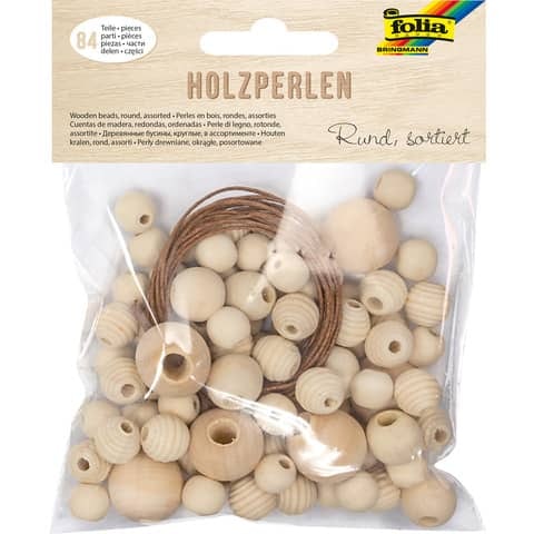 Holzperle, 84 Stück, natur sortiert