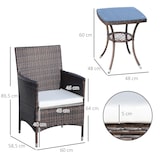 thumbnail of Outsunny Conjunto de Muebles Ratán para Jardín Formado por 1 Mesa y 2 Sillones con Cojines Estructura de Metal y Ratán Marrón