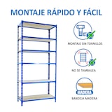 thumbnail of Scaffale metallico senza viti Maderclick 6 ripiani. Colore blu/legno 2500x1000x500 mm