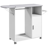 thumbnail of Mueble de planchar de madera mueble de planchado con ruedas barra para colgar ropa estante abierto y tablero plegable para dormitorio 107x42,5x99 cm