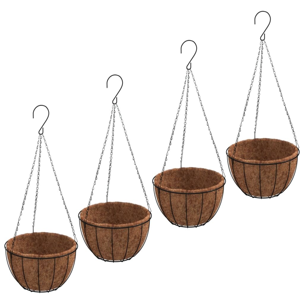 vidaXL Plantenbakken hangend 4 st met kokosbak staal Ø 30x52 cm zwart
