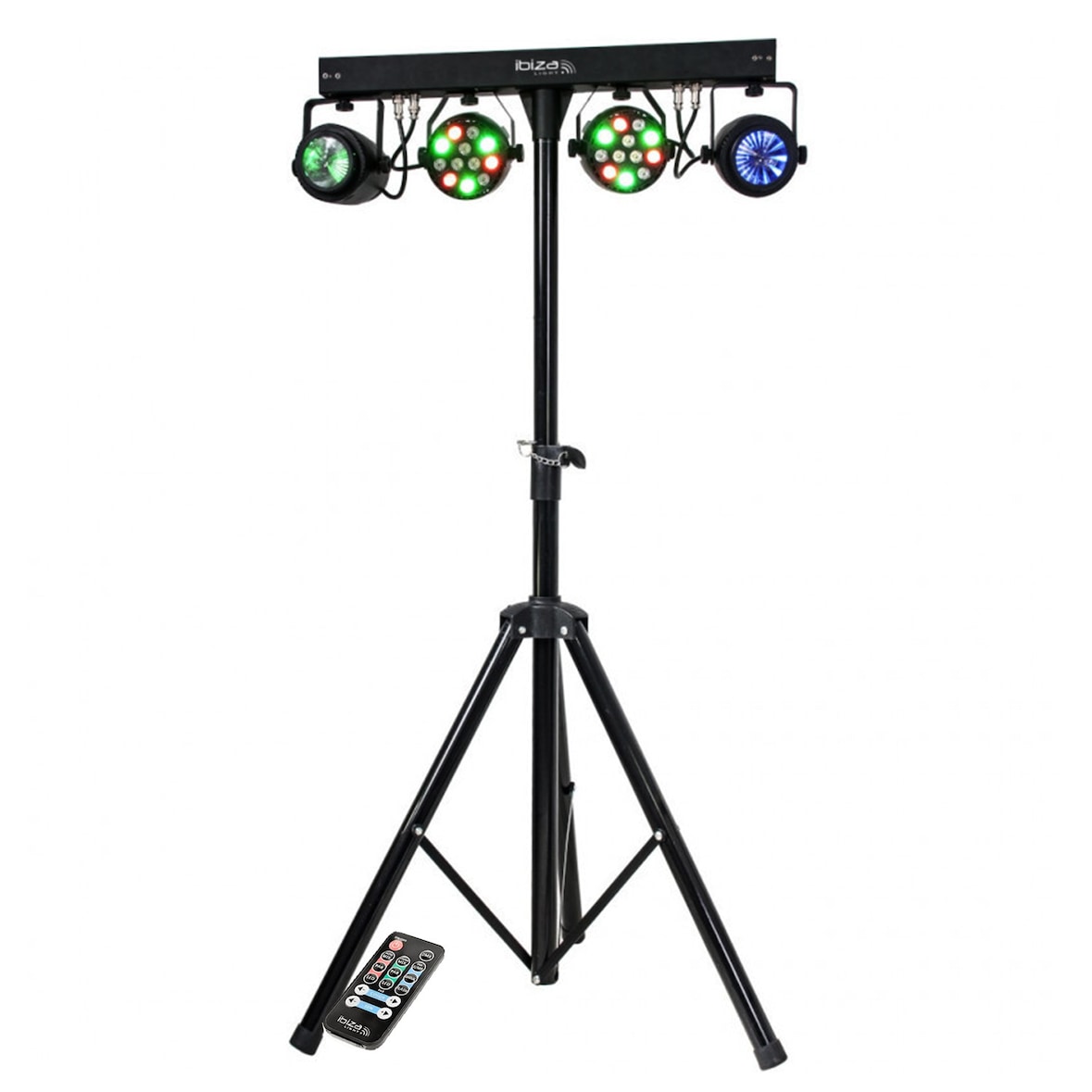 Portique Lumières Ibiza Light DJLIGHT60 2 Projecteurs PAR 12 LED RVBB de 1W, 2 Moon Flower à LED RGBWA, DMX, Télécommande