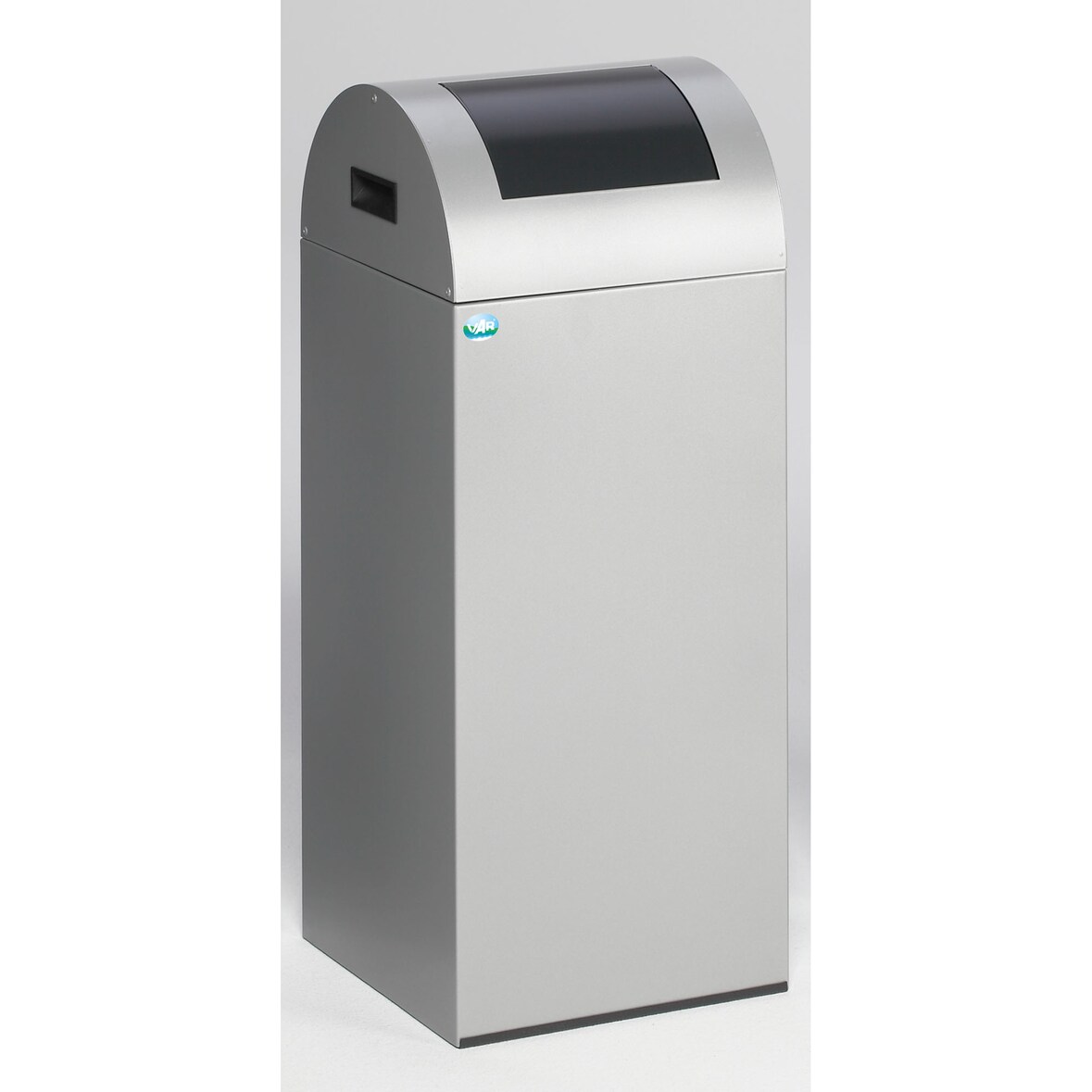 PROREGAL Selbstlöschender Wertstoffsammler rund | 60 Liter, HxBxT 80x32x32cm | Verzinkter Stahl | Silber-Anthrazit | Mülleimer Abfalleimer Müllkorb