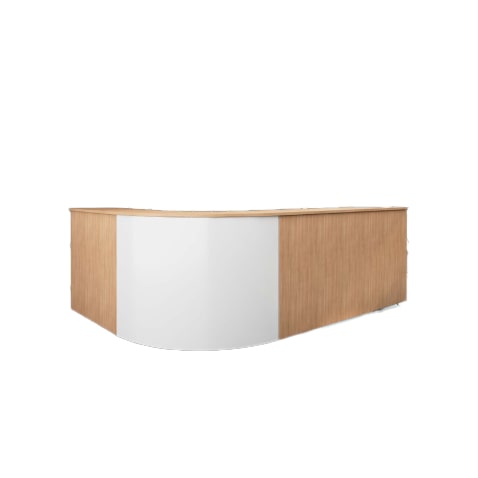 Balcão Busy L com estrutura metálica e estrutura faia Officeplan