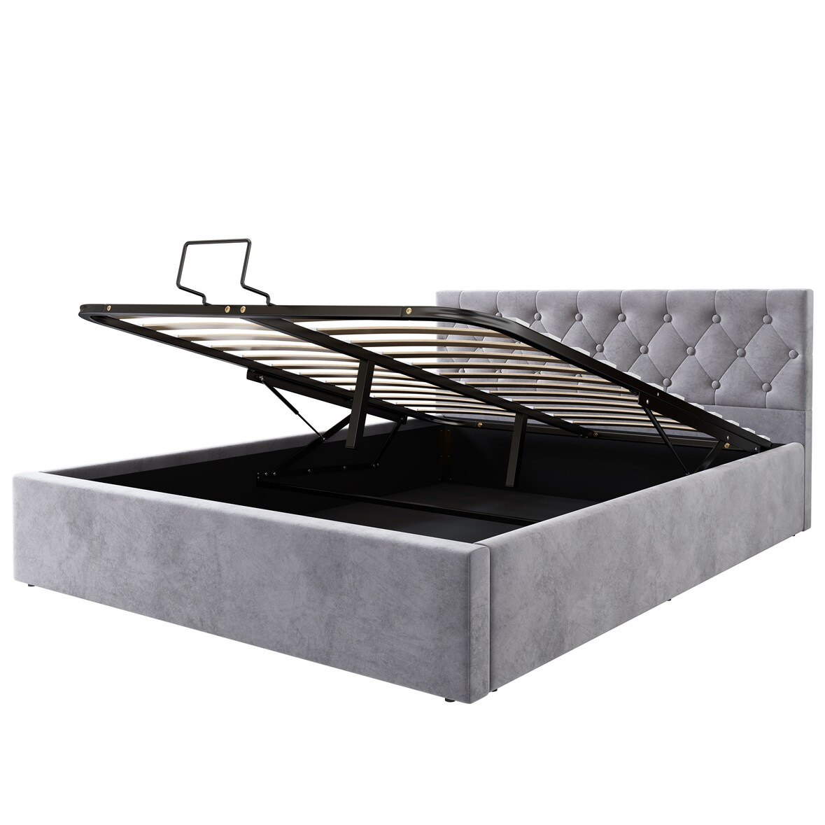 Polsterbett 140x200 Grau mit Hydraulikfunktion,Samt Elegantes Bett mit Stauraum und Knopfoptik Doppelbett für kleine Schlafzimmer Boxspringbett Grau