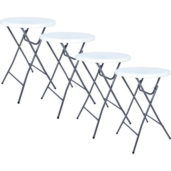 BRASQ Statafel Wit/Grijs Set van 4 ø80 x 110 cm - Bartafel - Vouwtafel - Inklapbaar van kunststof en metaal voor binnen en buiten