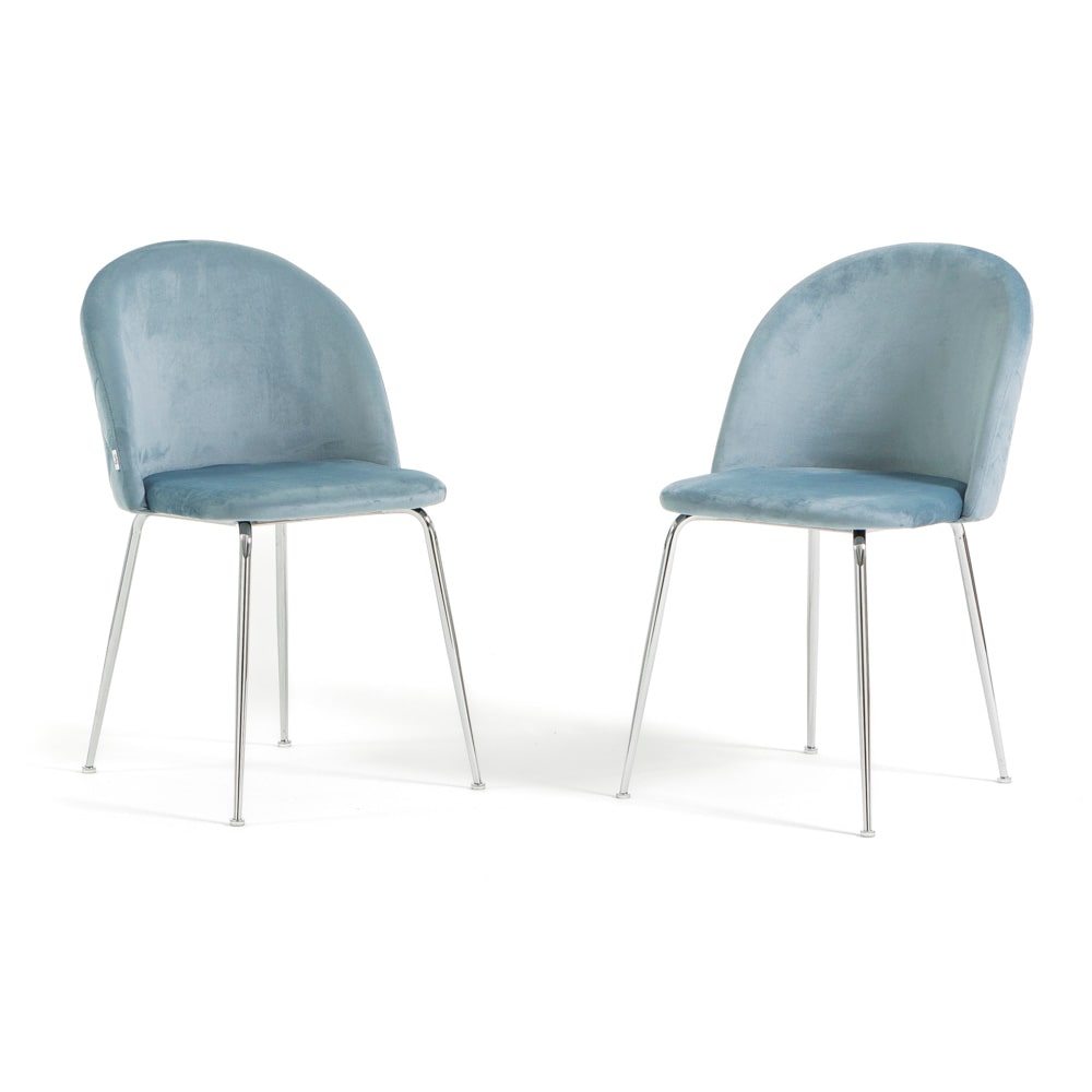 Set van 2 fluwelen stoelen voor binnen, gestoffeerd, metalen poten, elegant design voor keuken, bar en restaurant-Sara-Lichtblauw/Zilver