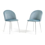 thumbnail of Set van 2 fluwelen stoelen voor binnen, gestoffeerd, metalen poten, elegant design voor keuken, bar en restaurant-Sara-Lichtblauw/Zilver