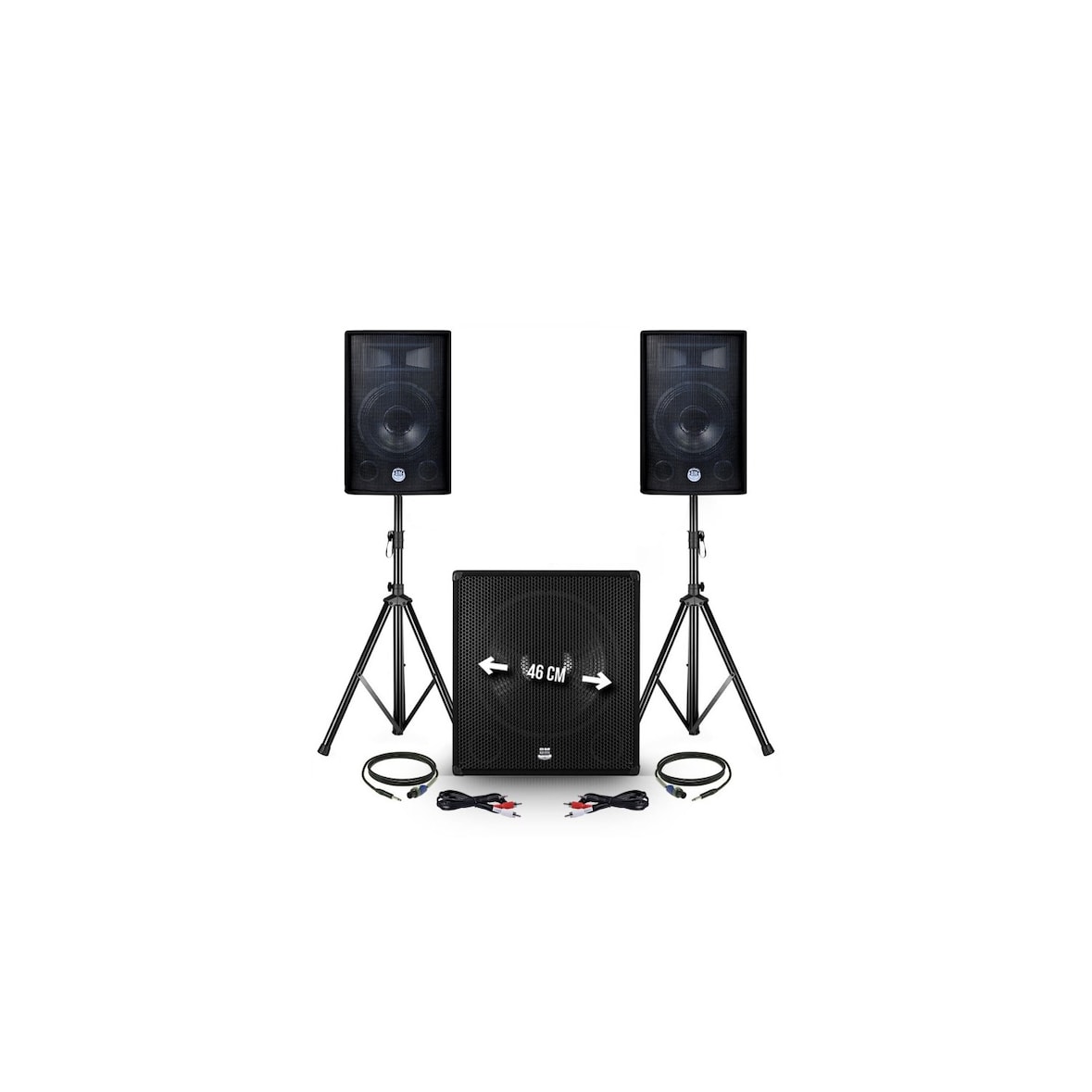 Pack SONO 2400W - 2 Enceintes 30cm/12" + Caisson 46cm/18" + Pieds + Câbles BM Sonic 1812