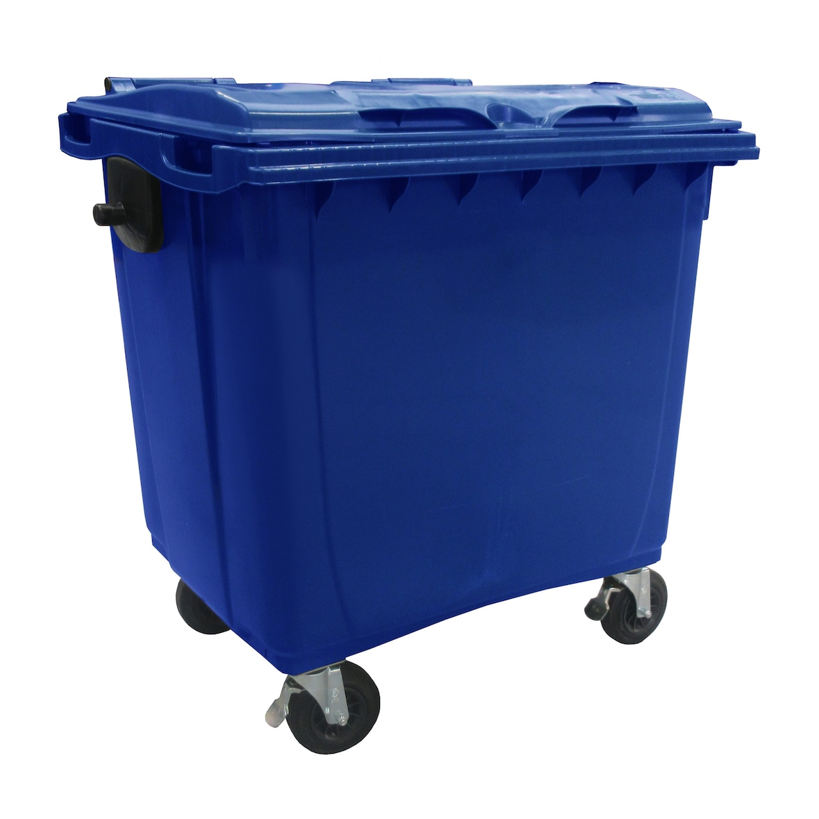 Contenedor para desperdicios con tapa plana y ruedas. Azul 800l.