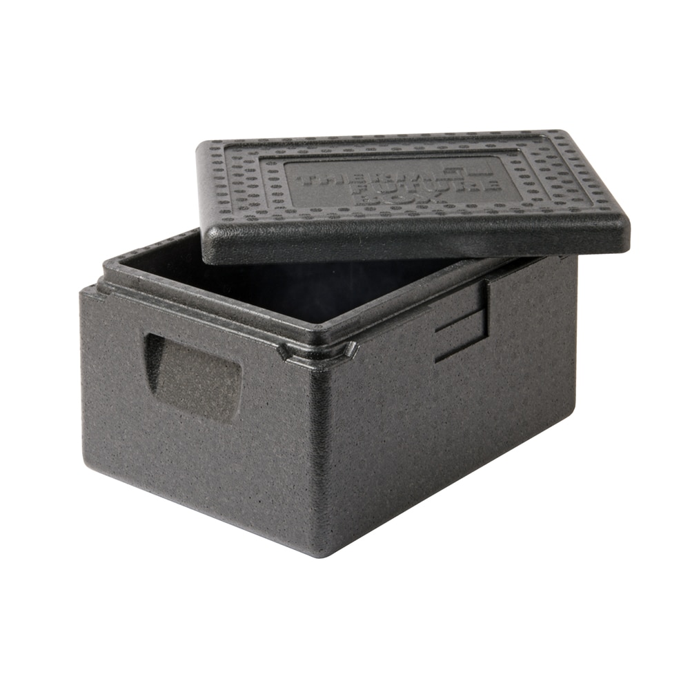 Thermo Future Box, Stapelbox 1/2 Euronorm, Isolierbox schwarz mit Deckel, 170 mm tief, 13 Liter, robust, nachhaltig aus EPP