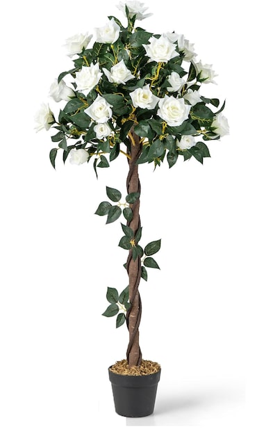 COSTWAY Árbol Artificial con Flores 120cm, Árbol de Flores Artificial, Planta Artificial en Maceta, Flor Artificial para Hogar Oficina