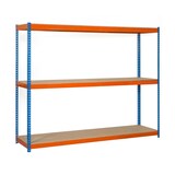thumbnail of SimonRack Industrieel rek, 2000x1200x750 mm, 400 kg buigpunt, 3 houten legborden, garagerek, Blauw/Oranje/Hout- Ecoforte