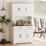 thumbnail of HOMCOM alacena de cocina alta, con 6 puertas, encimera para microondas, 2 cajones, estantes ajustables, orificio para cable, 94x39,5x175,2 cm, blanco