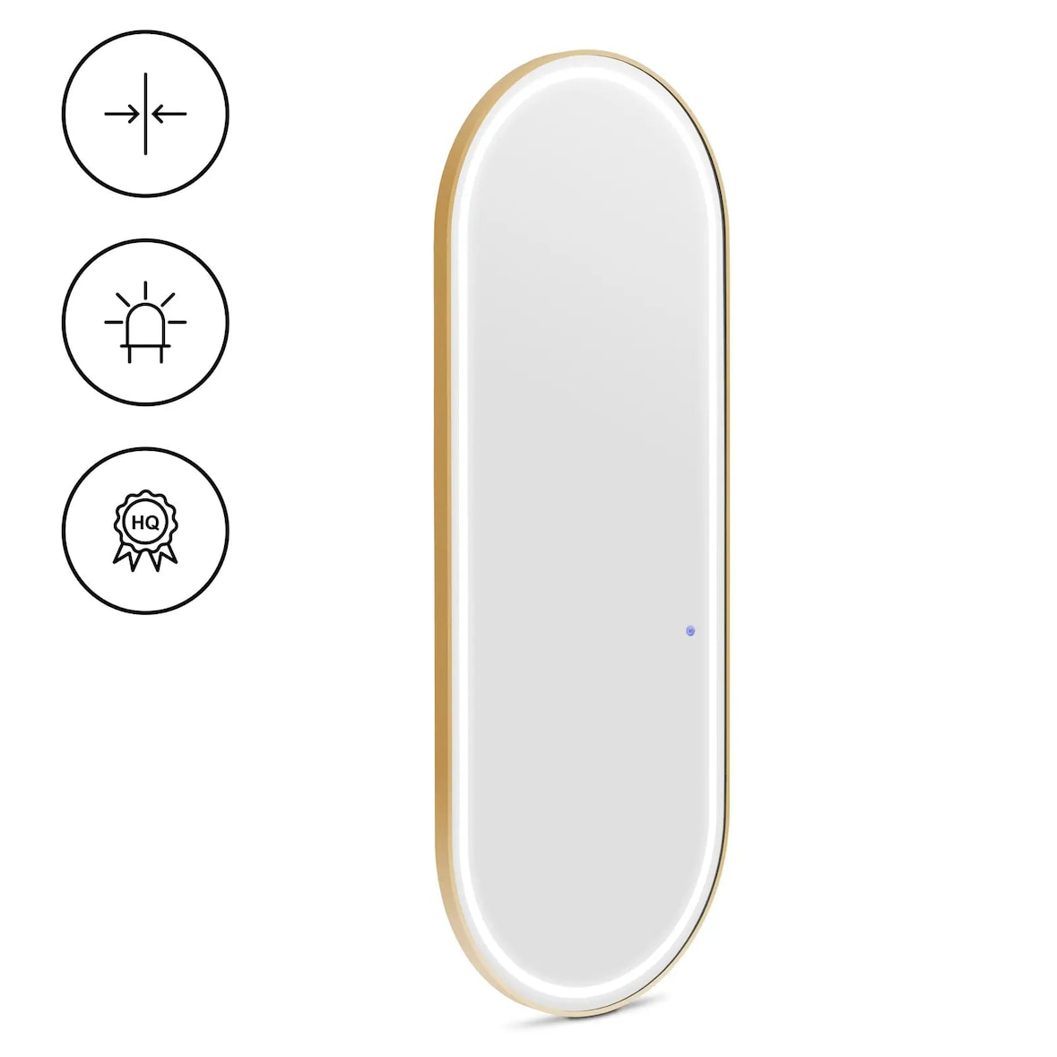 Helloshop26 - Poste de coiffure miroir éclairage led ultra-plat ovale 70 x 4 x 180 cm verre acier doré 14_0009651