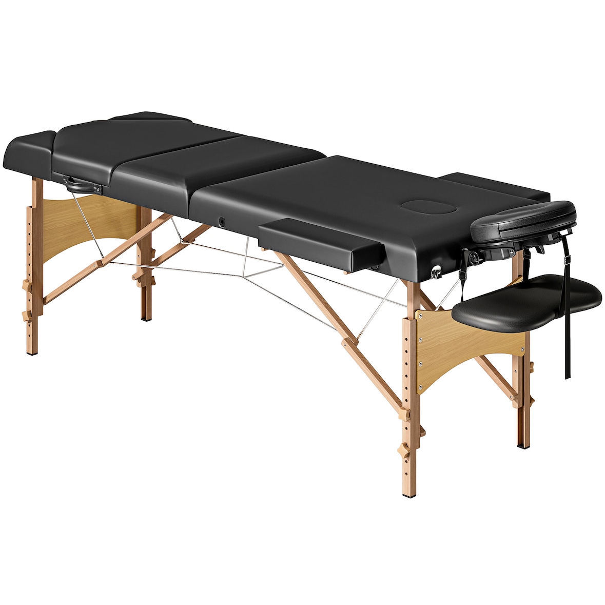 HOMCOM camilla masaje plegable portátil camilla estética profesional de madera de 3 zonas altura ajustable reposacabezas reposabrazos 215x60x62-89 cm