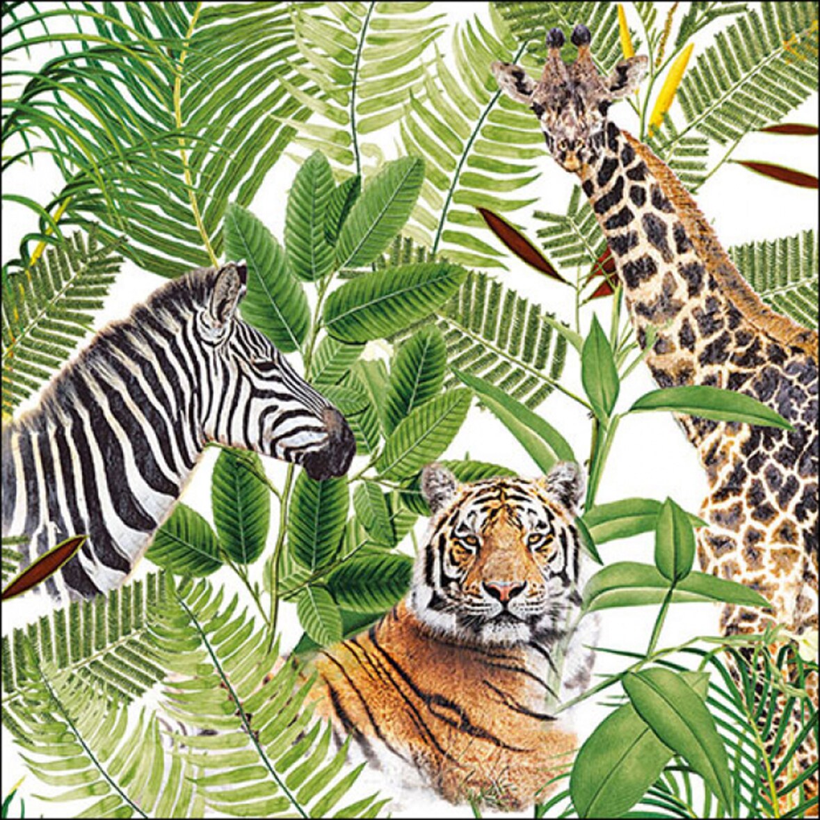 20 Servietten Papier 33x33cm 3-lagig - hochwertige Einweg Papierservietten Tiermotiv exotisch Partyservietten Dschungel Tiere Tischdeko Safari Urwald