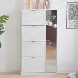 thumbnail of Schuhschrank Spiegelschrank 80x24x147 mit 4 Kippfächern verstellbarem Regal Flurkommode Spiegel Stauraum platzsparend Weiß