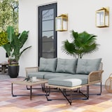 thumbnail of Conjunto de jardín de ratán sintético juego de 5 piezas muebles de jardín con 2 sofás esquineras 1 sofá de exterior 1 taburete 1 mesa de centro