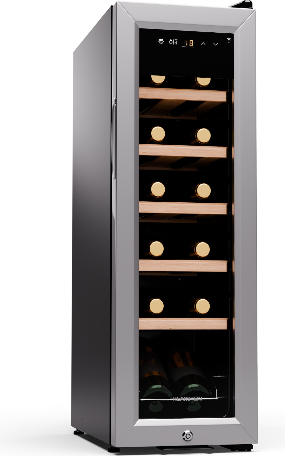 Klarstein Shiraz Premium Smart 12 Slim Weinkühlschrank für 12 Flaschen Silber-Metallic