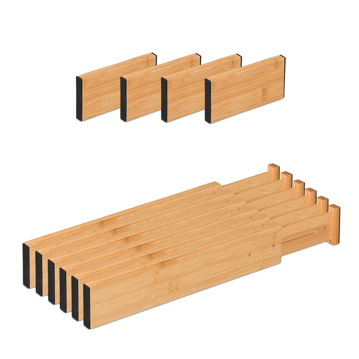 Relaxdays Schubladentrenner, 10 tlg. Set, verstellbare Länge von 34 bis 44 cm, Bambus, Schubladenteiler Küche, natur