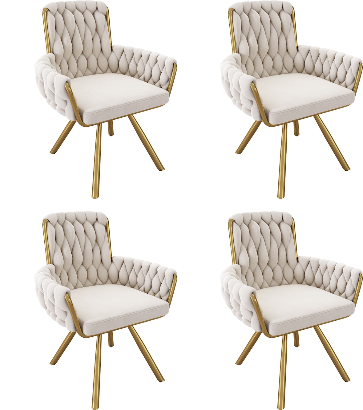 Drehbare Esszimmerstühle 4er-Set Samt Beige mit Armlehnen, 360° drehbar