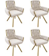 thumbnail of Drehbare Esszimmerstühle 4er-Set Samt Beige mit Armlehnen, 360° drehbar