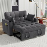 thumbnail of Schlafsofa 137x163x85 cm Samt 3-in-1 Schlafcouch verstellbare Rückenlehne Getränkehalter Zeitschriftentasche Wohnzimmer Grau