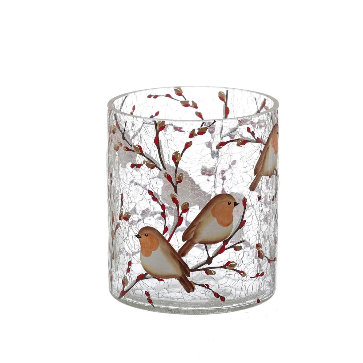Teelichthalter ROTKEHLCHEN Windlicht Bruchglas H: 13cm D: 11,5cm
