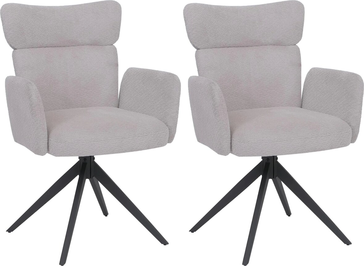 Décoshop26 - Set aus 2 drehbaren Esszimmerstühlen mit automatischer Rückstellfunktion hellgrauer Bouclé-Stoffbezug mit 04_0008820