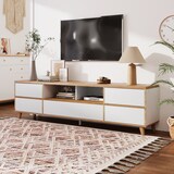 thumbnail of Modernes TV-Gerätemöbel 175x37x51 in Weiß & Holz mit Stauraum, 4 Türen und praktischen Fächern für Mediengeräte