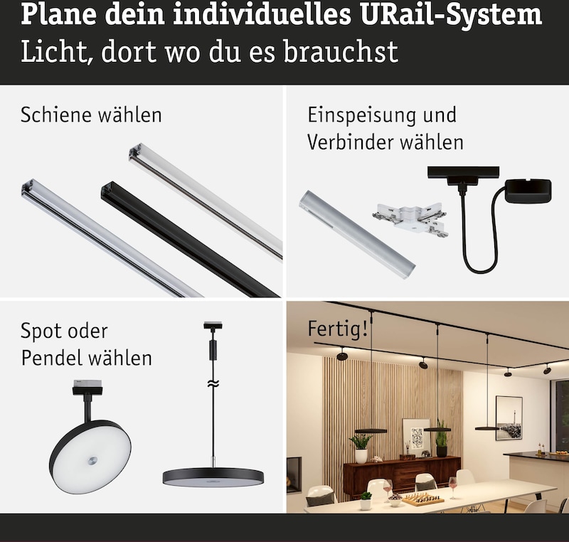 Ein Schienensystem für Beleuchtungslösungen.