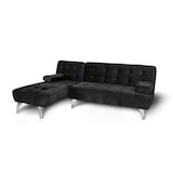 thumbnail of Sofá chaise longue AROA-XS, terciopelo de 3 plazas convertible en cama, color NEGRO, 198x150cm