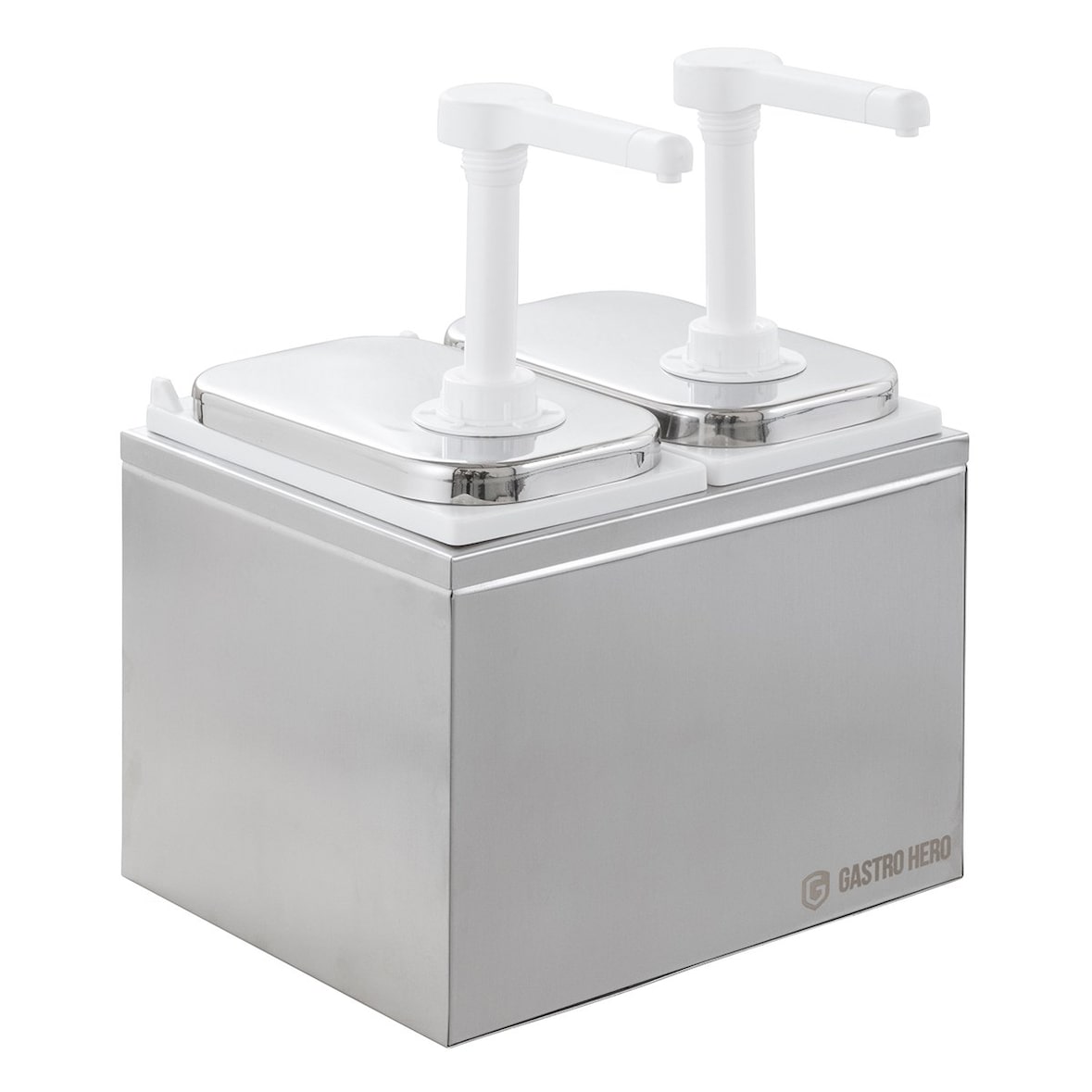 GastroHero Saucenspender – 2 x 3 L Behälter mit Dosierpumpe PP, Edelstahl, ideal zum Portionieren von Saucen in Gastronomie & Catering