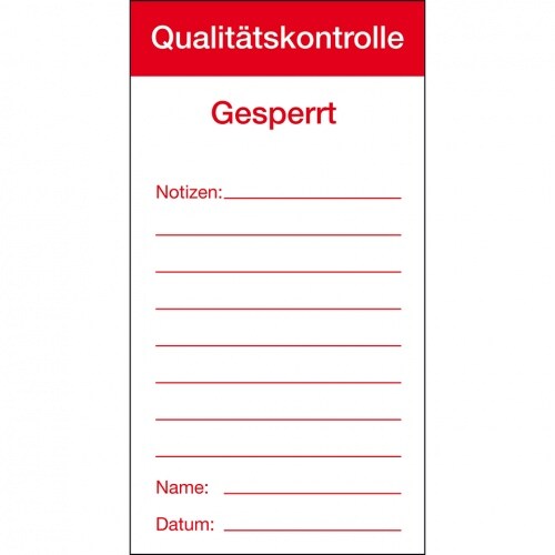 Aufkleber I Qualitätsaufkleber Qualitätskontrolle-Gesperrt, Folie, selbstklebend, 80x150mm I 100 Stk