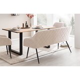 thumbnail of SalesFever 6-tlg. Akazie-Essgruppe 240x110 cm | Platte 35 mm Akazie | Metallgestelle | 4 Stühle & 1 Bank in Samt-Optik | natur – schwarz – creme