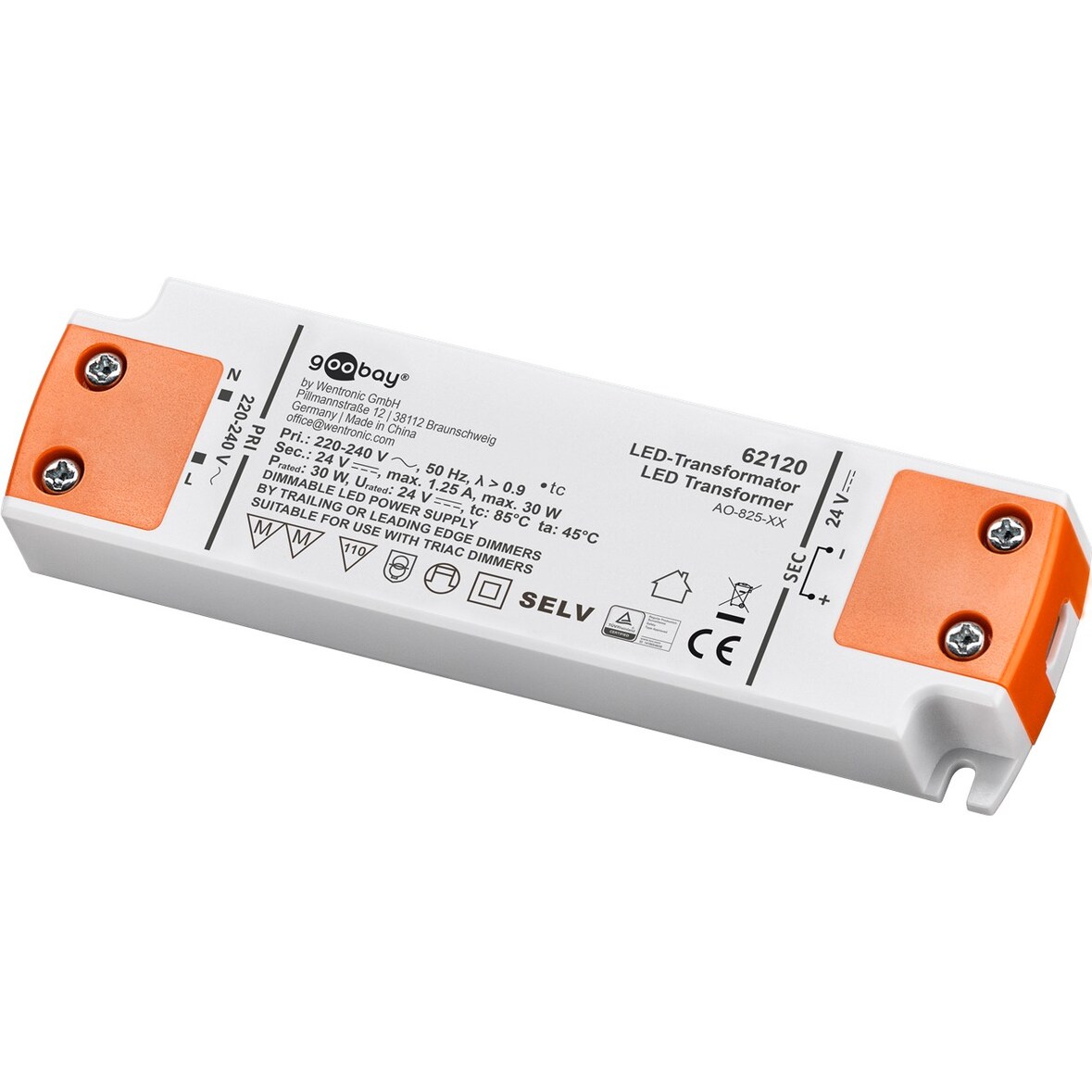 Goobay 62120 LED-Trafo 24 V (DC)/30 W, 30 W - dimmbar, 24 V DC für LEDs bis 30 W Gesamtlast