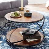 thumbnail of Couchtisch aus Sheesham Massivholz und Edelstahl, Schwarz/Braun, 2 Ablageflächen. 58x58x35 cm | Kadima Design