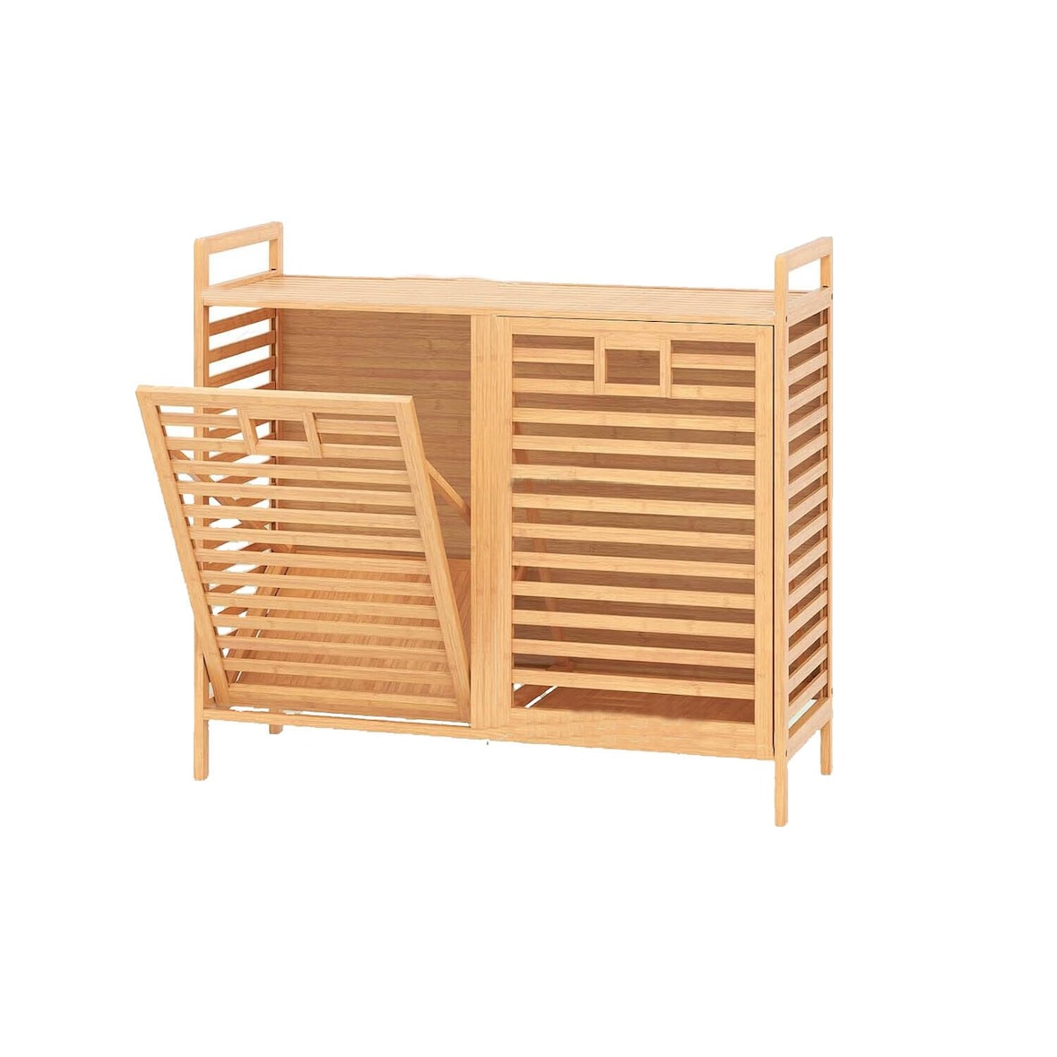 COSTWAY Cesta para la ropa sucia giratoria doble, cesto para la ropa sucia de bambú de 75 litros con 2 contenedores extraíbles