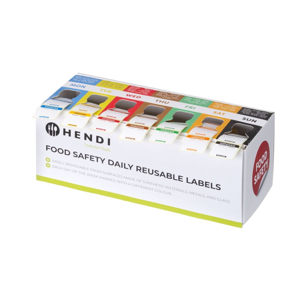 HENDI Set voedselveiligheidsstickers, multifunctioneel, eenvoudig verwijderbaar, met een dispenser, 240x80x(H)100mm
