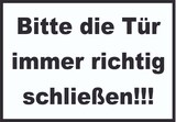 thumbnail of Schild Bitte die Tür immer richtig schwarz-weiss A5 Rückseite selbstklebend